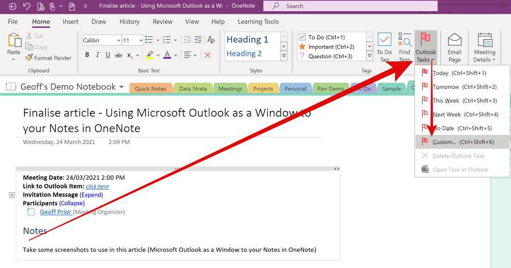 how to create tasks in outlook