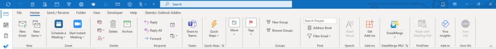 View of the Outlook Ribbon in Touch Mode