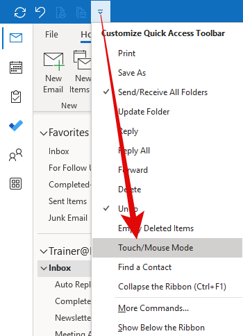 How to enable Touch/Mouse Mode toggle in the Quick Access Tool Bar